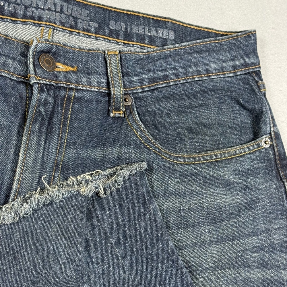 Signature Levi Strauss Relaxed Fit Dark Wash Raw Hem Denim Jeans Mens 32x32
